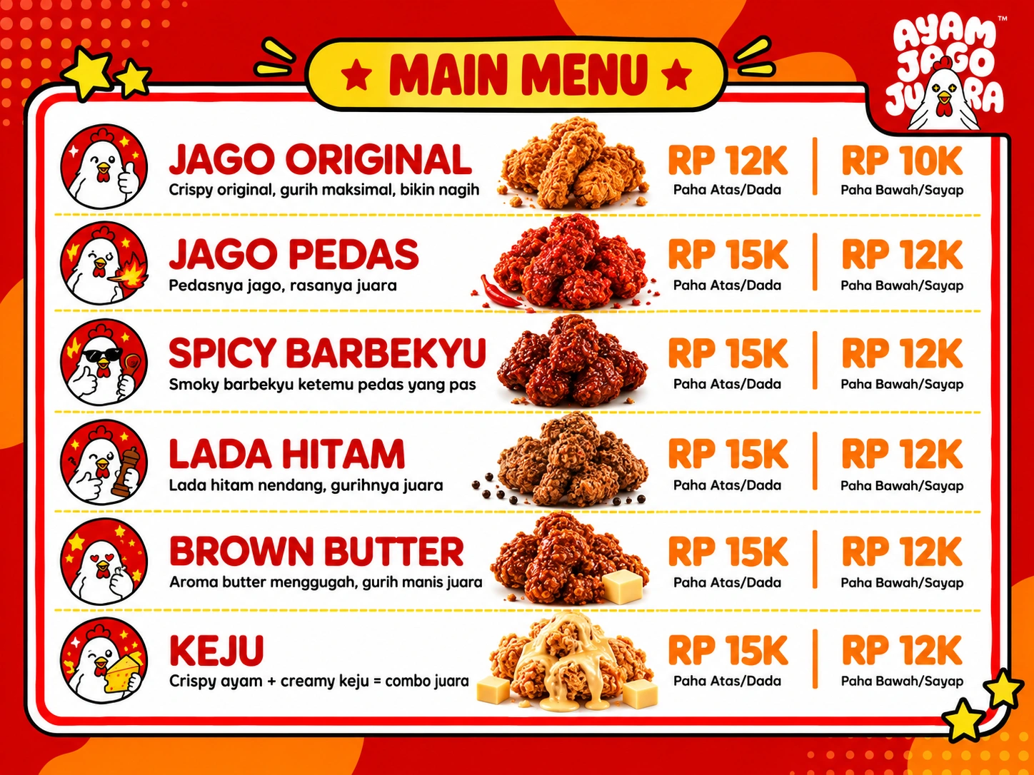 Menu utama Ayam Jago Juara