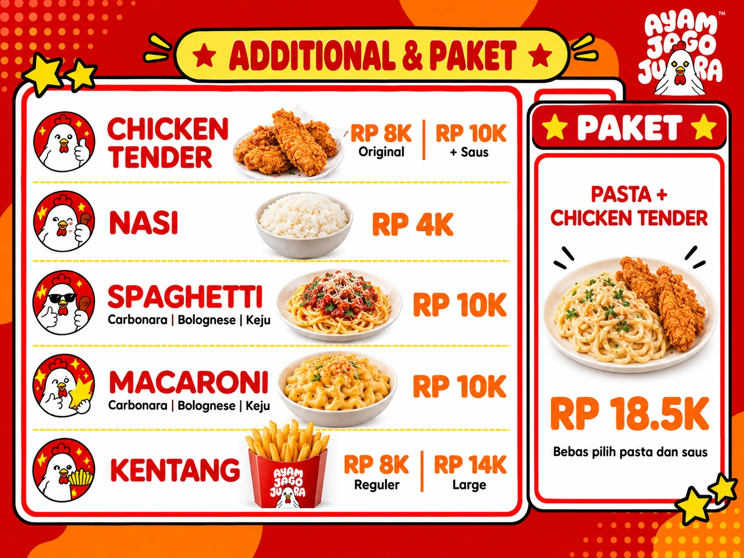 Pilihan menu tambahan Ayam Jago Juara